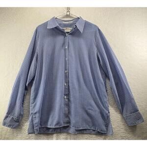 Orvis Womens Long Sleeve Size 14 Blue White Checkered Plaid 60% Cotton
